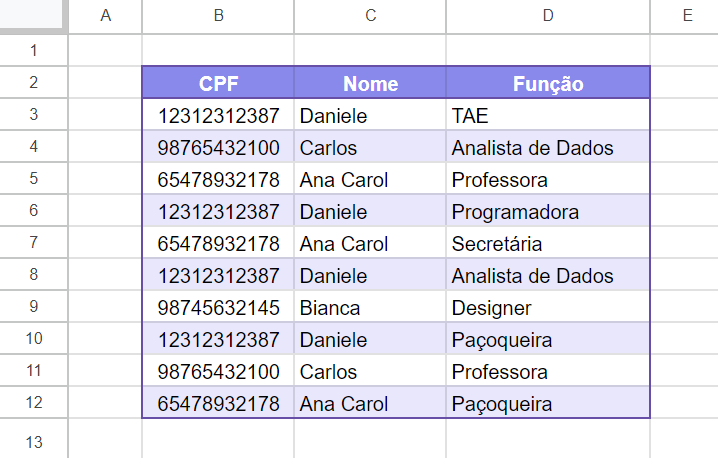 Planilha de exemplo